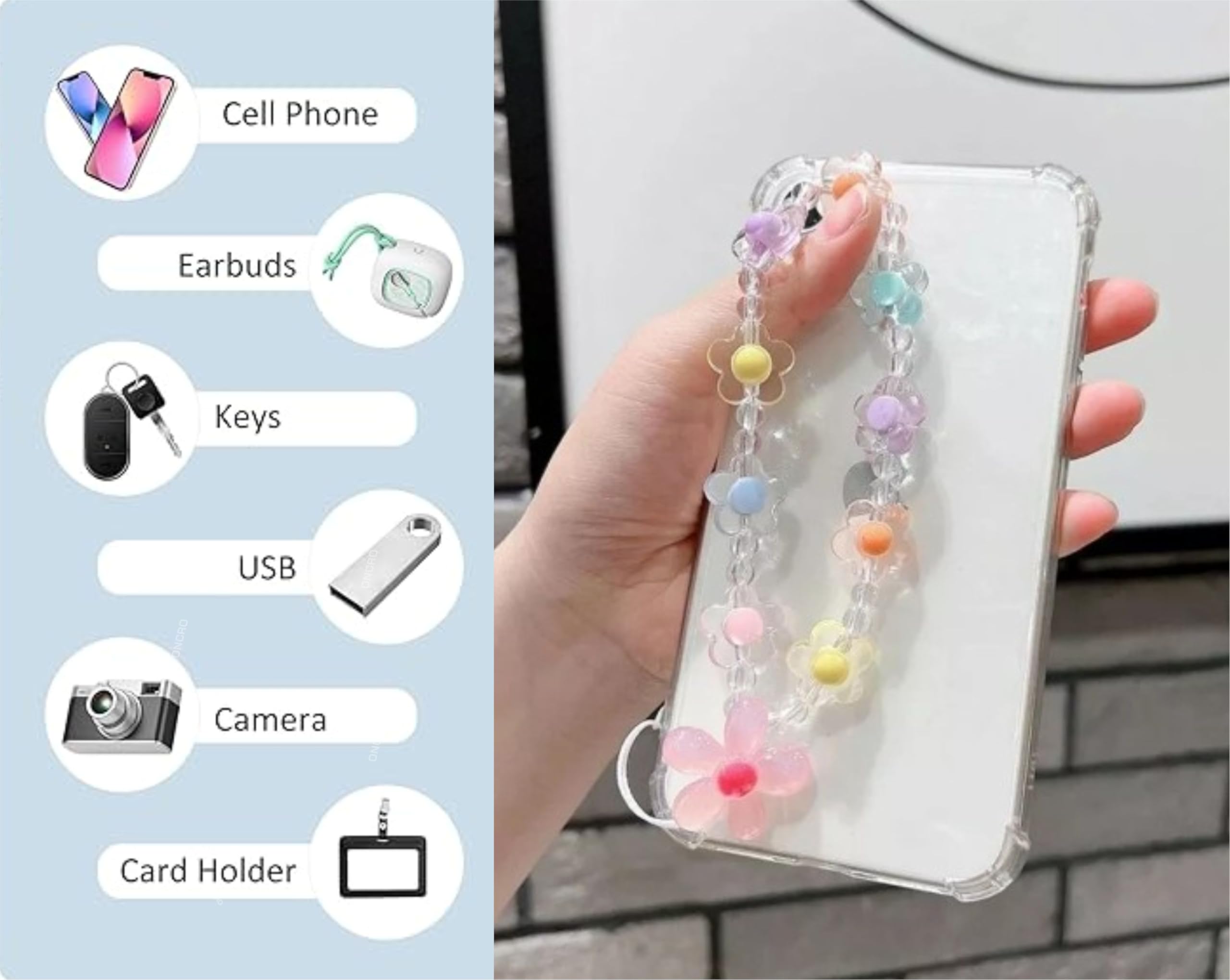 ONCRO® Pink Big Flower Crystal Clear Acrylic Beads Phone Charms